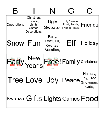 Ugly Sweater Bingo Card