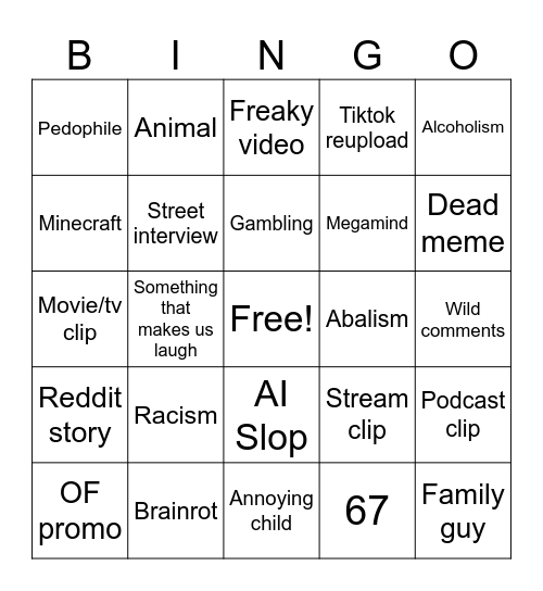 Instagram Reals Bingo Card