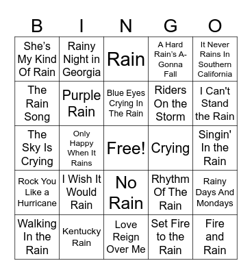 Songs About Rain Bingo Card