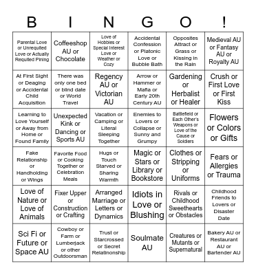 For Fluff and Love February Bingo Card