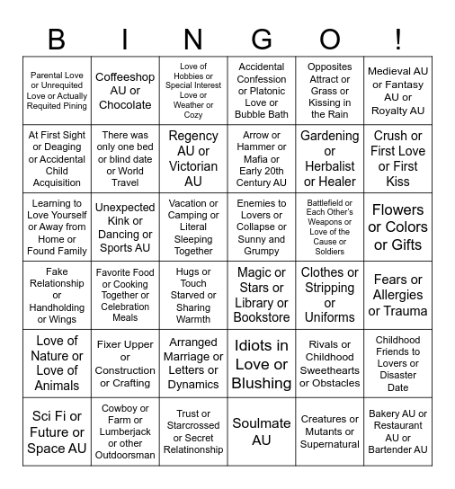 For Fluff and Love February Bingo Card