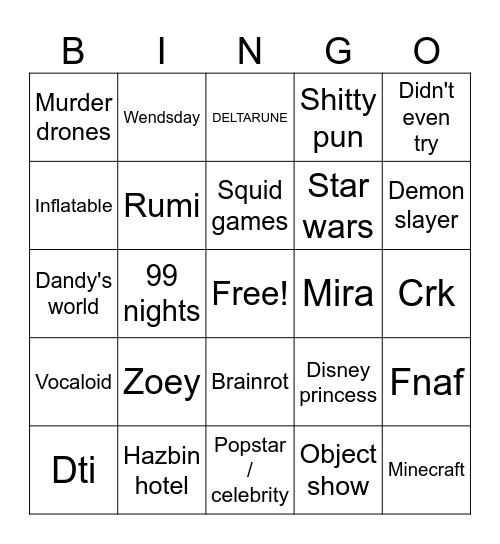 Costumes Bingo Card
