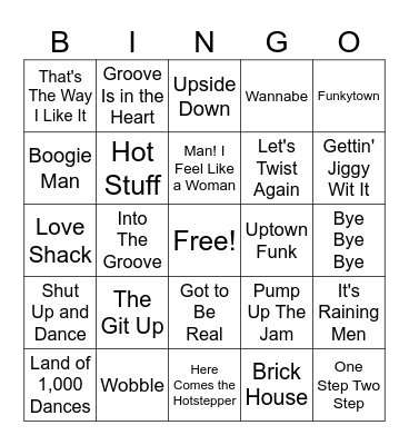 Dance Songs 2 Bingo Card