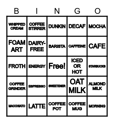 CAPPUCINO DAY Bingo Card