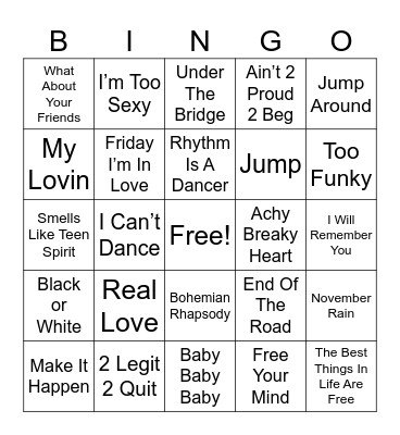 1992-1993 Hits Bingo Card