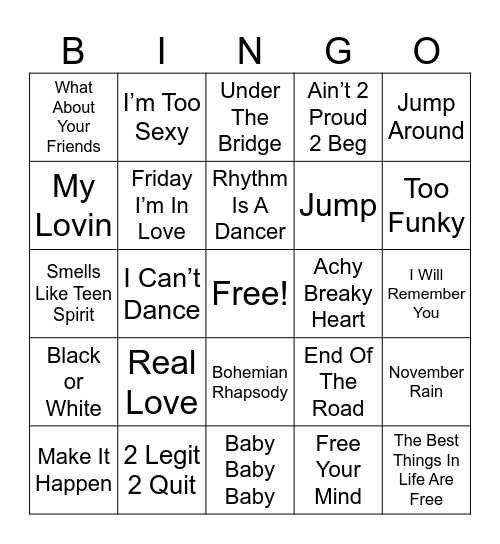 1992-1993 Hits Bingo Card
