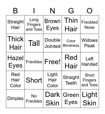 DNA (Genetic Traits) BINGO Card