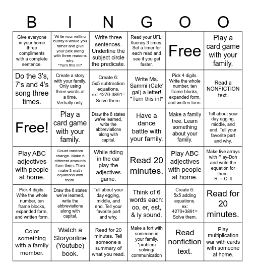 Name: Bingo Card
