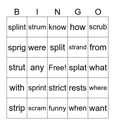 L 11 - 3 Letter Blends Bingo Card
