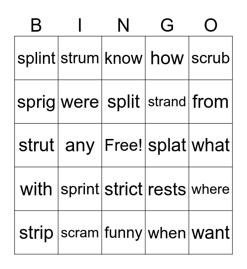 L 11 - 3 Letter Blends Bingo Card