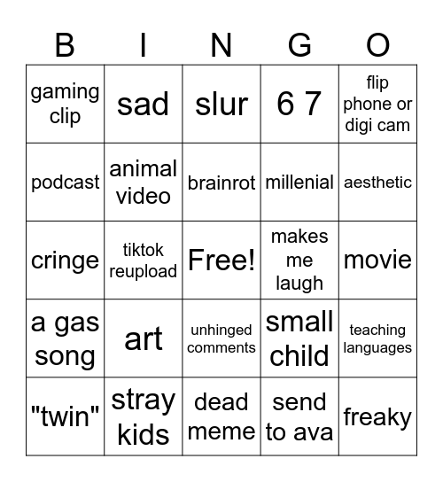 INSTAGRAMM Bingo Card