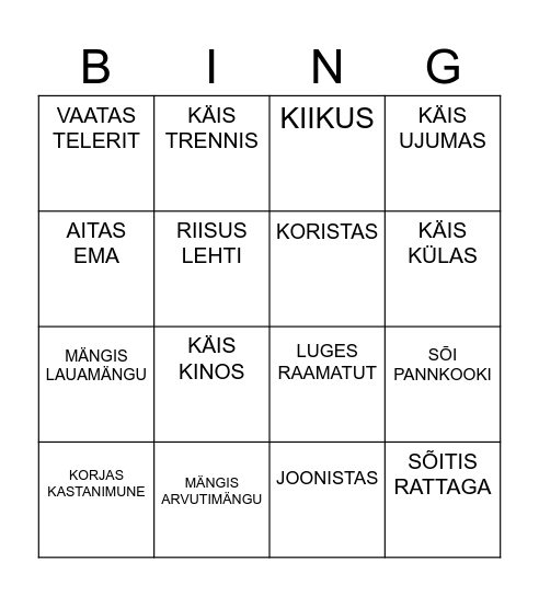 VAHEAJA BINGO Card