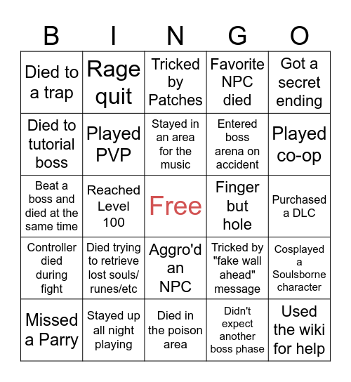 Soulsborne Bingo Card