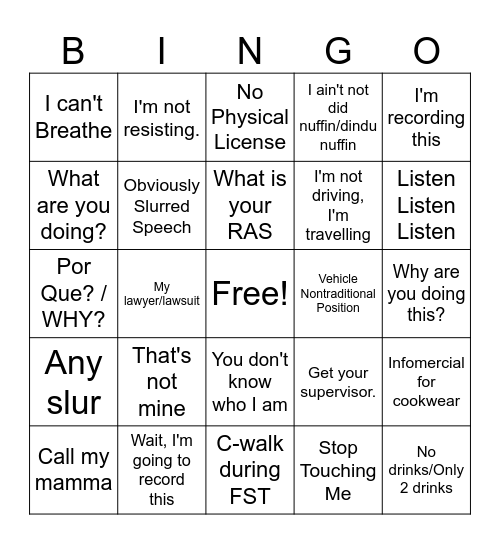 Buff Bodycam BINGO Card