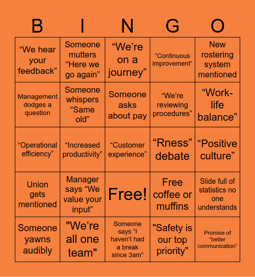 Town Hall Bingo Card