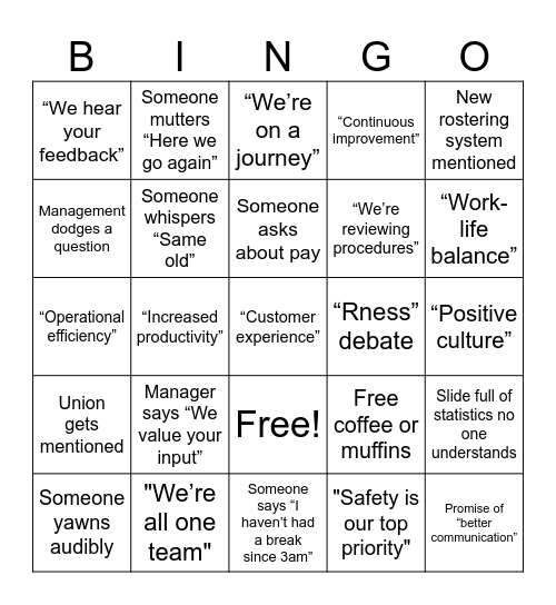 Town Hall Bingo Card
