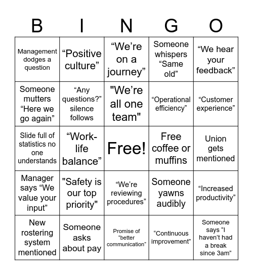 Town Hall Bingo Card