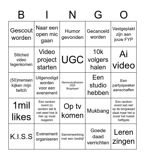 Niemandzalhetzien 2025 bingokaart Bingo Card