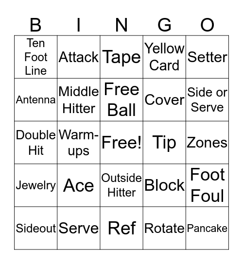 Volleyball Bingo Card