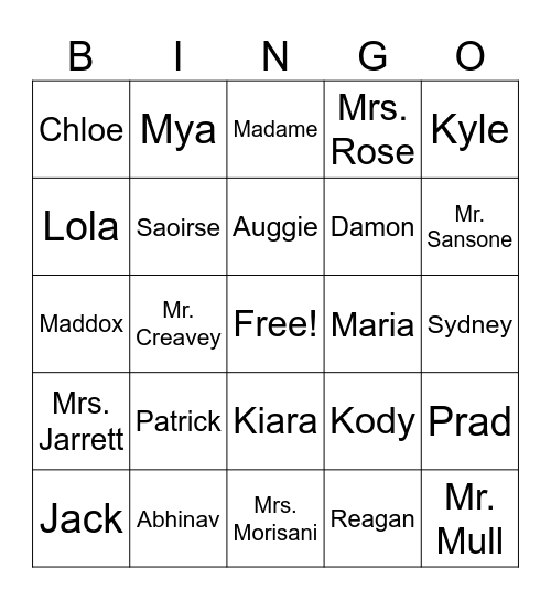 S8 Bingo Card