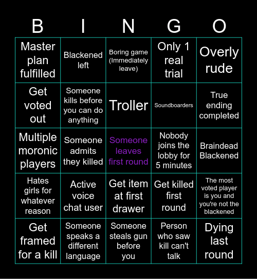 Carnage Bingo Card