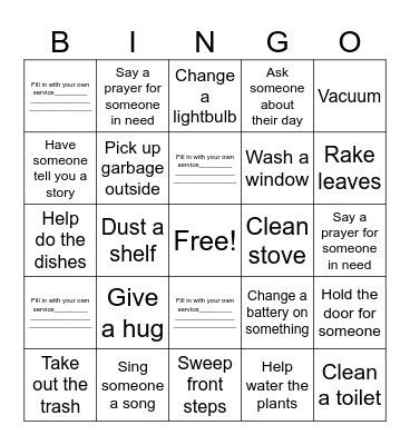 Service Bingo Card