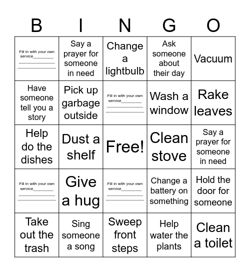 Service Bingo Card