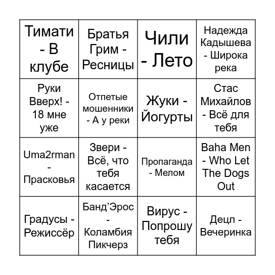 Нулевые Bingo Card