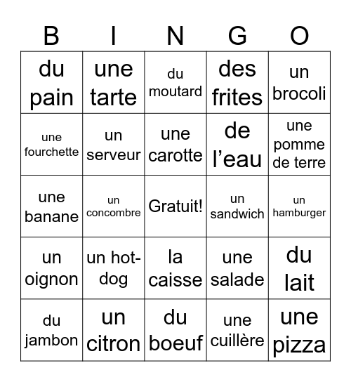 Les aliments Bingo Card