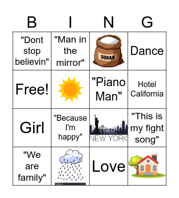 Musical Bingo Card