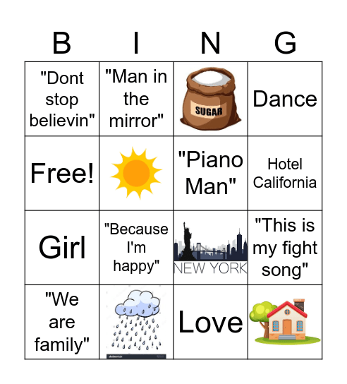 Musical Bingo Card