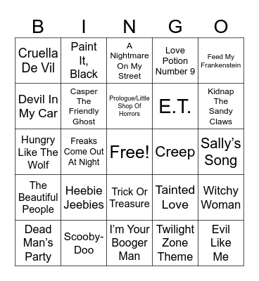 Boo's And Beats Bingo Card