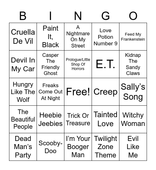 Boo's And Beats Bingo Card
