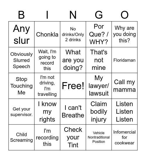 Buff Bodycam BINGO Card
