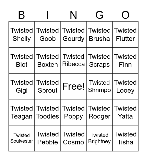 Twisteds Bingo Card