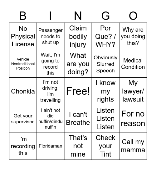 Buff Bodycam BINGO Card