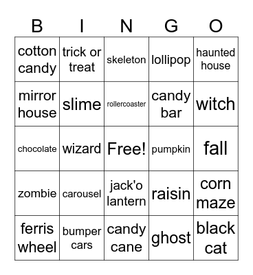 Halloween Theme Park Bingo Card