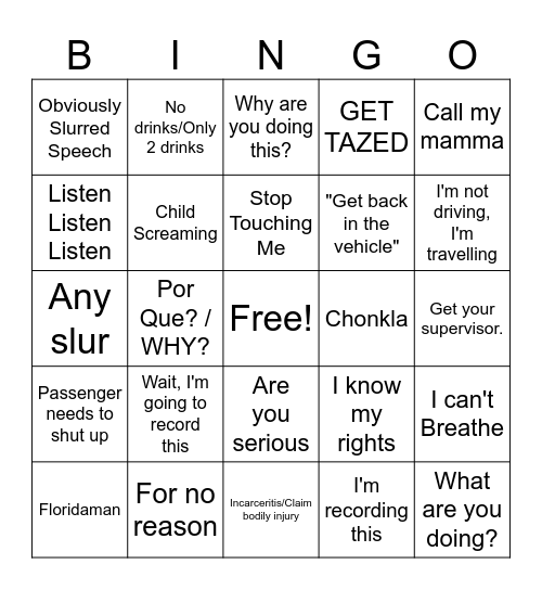 Buff Bodycam BINGO Card