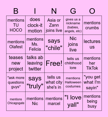 Ola's Live Bingo 💖 Bingo Card