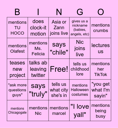 Ola's Live Bingo 💖 Bingo Card