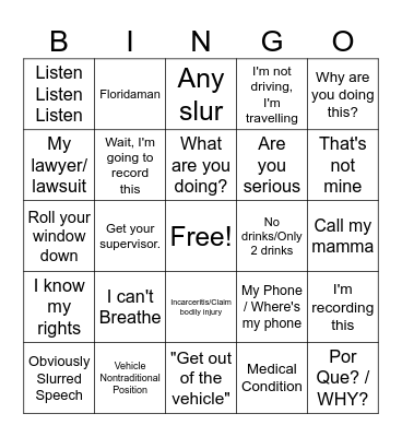 Buff Bodycam BINGO Card