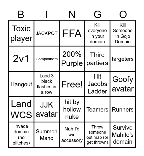 JJS Bingo Card