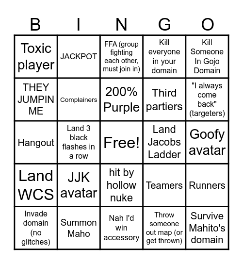 JJS Bingo Card