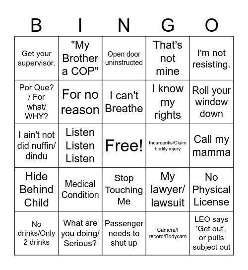 Buff Bodycam BINGO Card