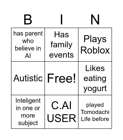 just a silly bingo Card