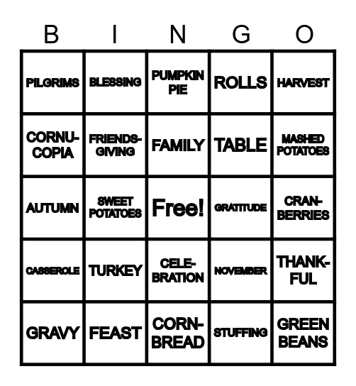 Thanksgiving Bingo Card