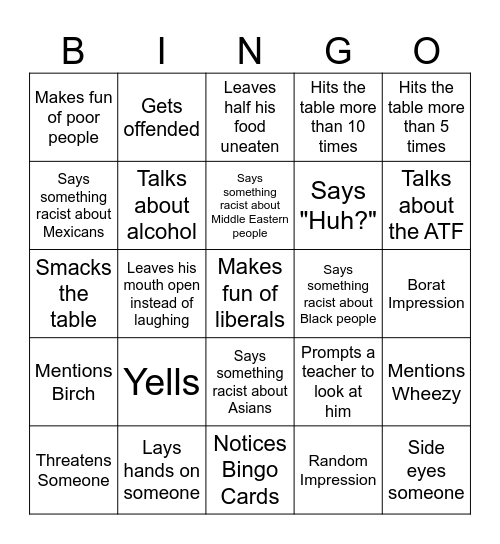 Boothe Bingo Card