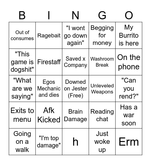 Gurj Bingo Card