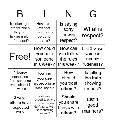 Respect Bingo Card