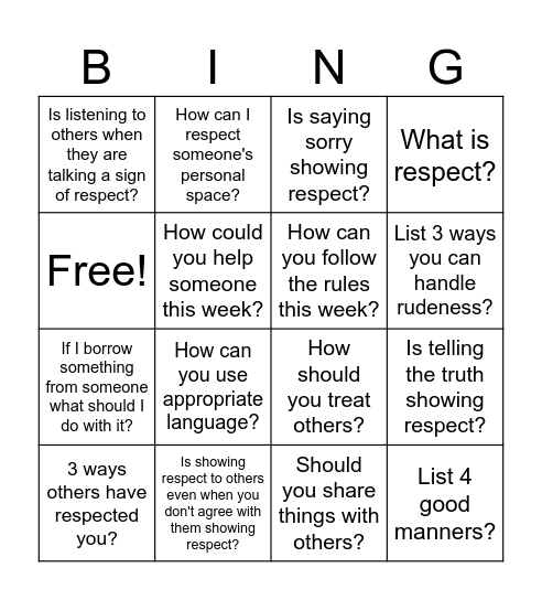 Respect Bingo Card
